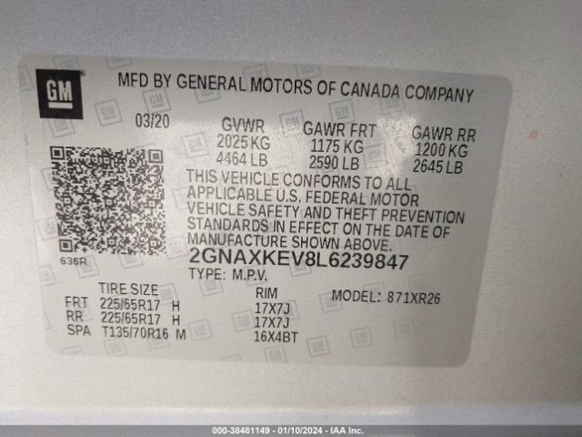 Photo 8 VIN: 2GNAXKEV8L6239847 - CHEVROLET EQUINOX 