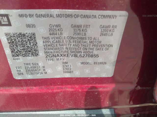 Photo 8 VIN: 2GNAXKEV8L6270855 - CHEVROLET EQUINOX 