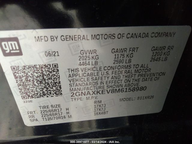 Photo 8 VIN: 2GNAXKEV8M6158980 - CHEVROLET EQUINOX 