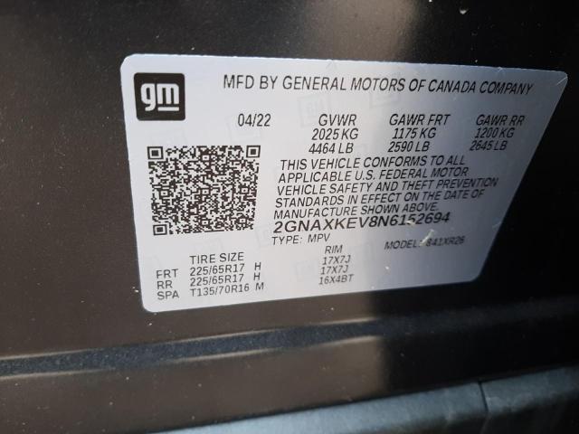 Photo 11 VIN: 2GNAXKEV8N6152694 - CHEVROLET EQUINOX LT 