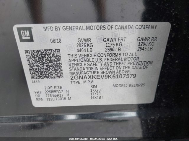 Photo 8 VIN: 2GNAXKEV9K6107579 - CHEVROLET EQUINOX 