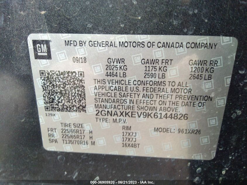 Photo 8 VIN: 2GNAXKEV9K6144826 - CHEVROLET EQUINOX 