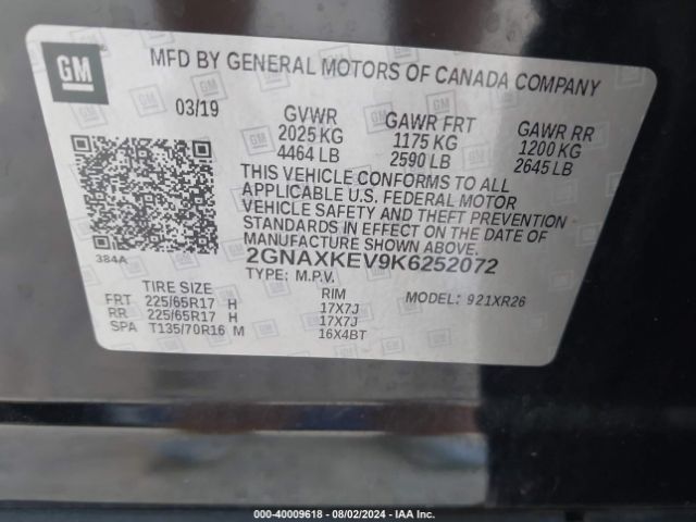 Photo 8 VIN: 2GNAXKEV9K6252072 - CHEVROLET EQUINOX 