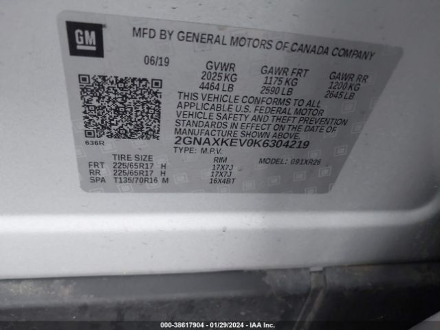 Photo 8 VIN: 2GNAXKEVOK6304219 - CHEVROLET EQUINOX 