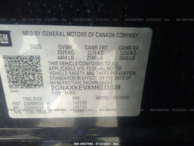 Photo 8 VIN: 2GNAXKEVXM6111028 - CHEVROLET EQUINOX 