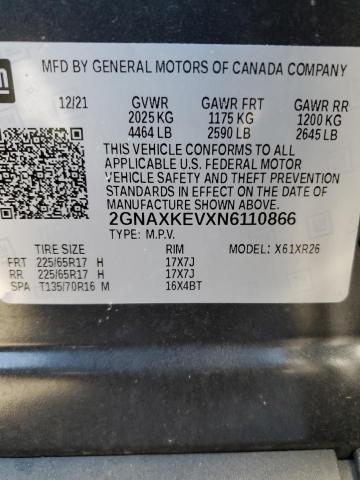 Photo 12 VIN: 2GNAXKEVXN6110866 - CHEVROLET EQUINOX LT 