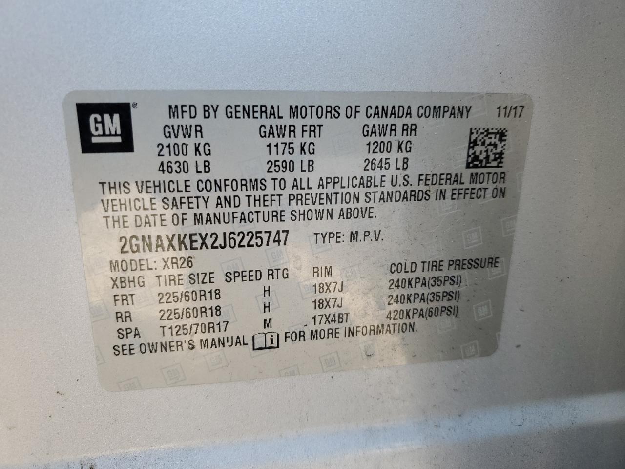 Photo 11 VIN: 2GNAXKEX2J6225747 - CHEVROLET EQUINOX 