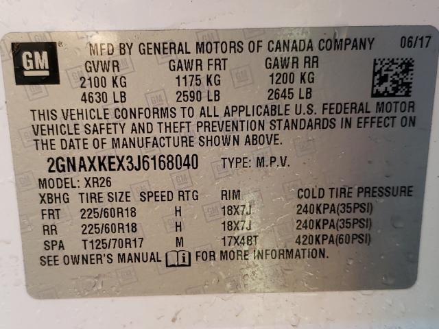 Photo 9 VIN: 2GNAXKEX3J6168040 - CHEVROLET EQUINOX LT 