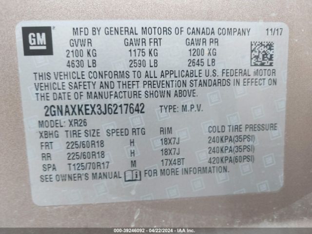 Photo 8 VIN: 2GNAXKEX3J6217642 - CHEVROLET EQUINOX 