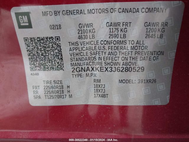 Photo 8 VIN: 2GNAXKEX3J6280529 - CHEVROLET EQUINOX 