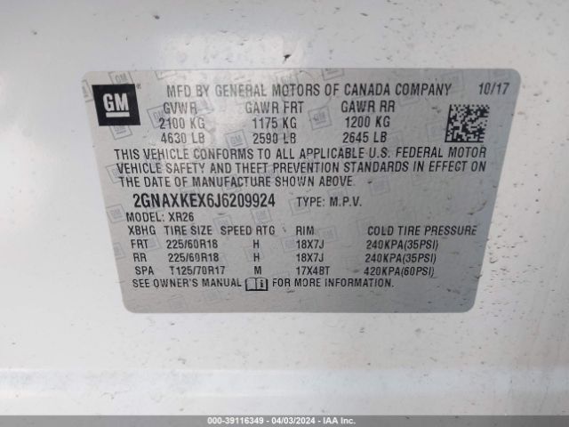 Photo 8 VIN: 2GNAXKEX6J6209924 - CHEVROLET EQUINOX 