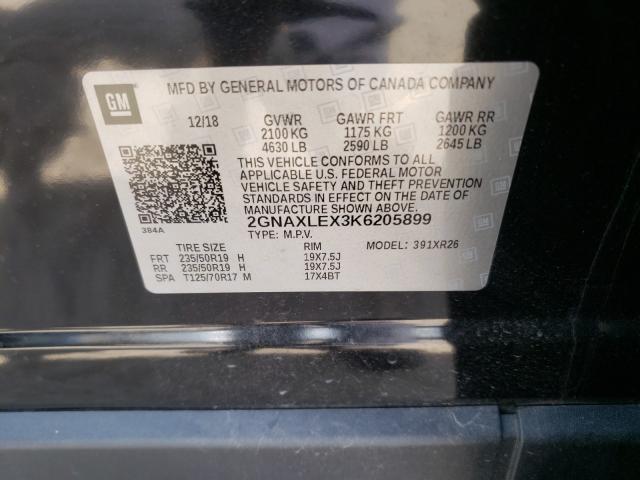 Photo 9 VIN: 2GNAXLEX3K6205899 - CHEVROLET EQUINOX LT 