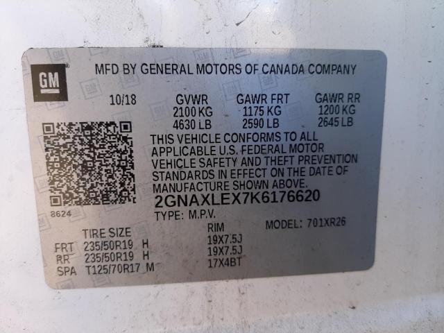 Photo 9 VIN: 2GNAXLEX7K6176620 - CHEVROLET EQUINOX LT 