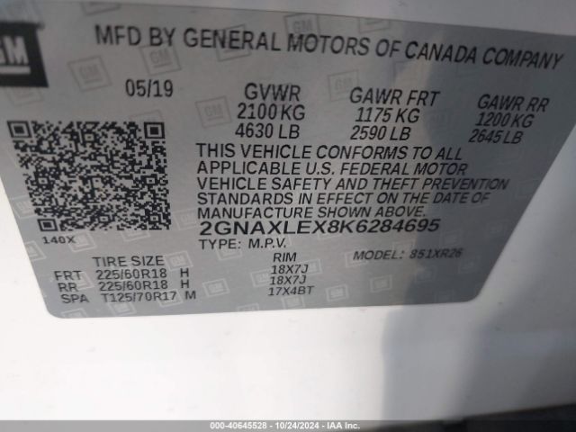 Photo 8 VIN: 2GNAXLEX8K6284695 - CHEVROLET EQUINOX 