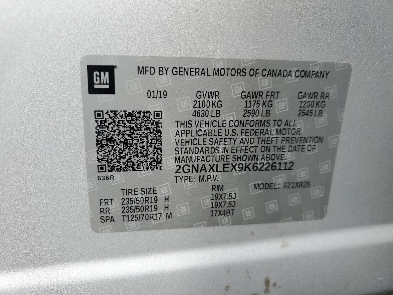 Photo 12 VIN: 2GNAXLEX9K6226112 - CHEVROLET EQUINOX 