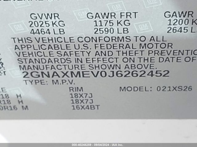 Photo 8 VIN: 2GNAXMEV0J6262452 - CHEVROLET EQUINOX 