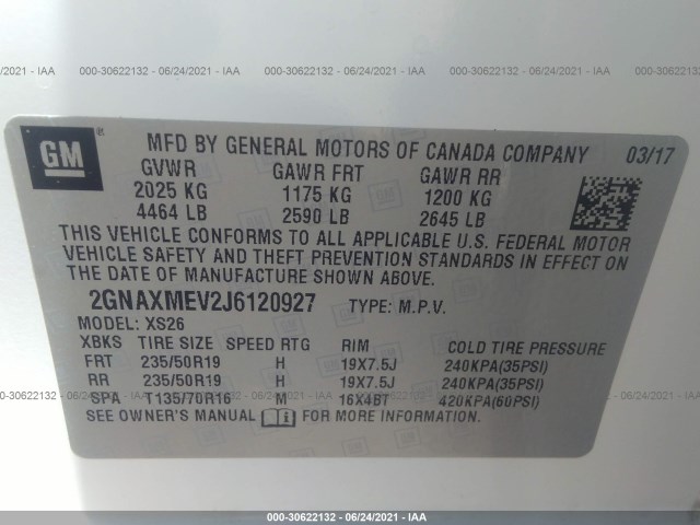 Photo 8 VIN: 2GNAXMEV2J6120927 - CHEVROLET EQUINOX 