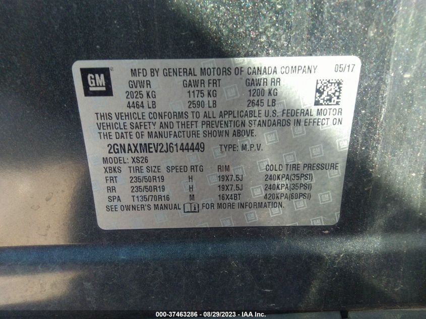 Photo 8 VIN: 2GNAXMEV2J6144449 - CHEVROLET EQUINOX 