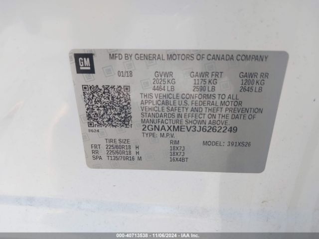 Photo 8 VIN: 2GNAXMEV3J6262249 - CHEVROLET EQUINOX 