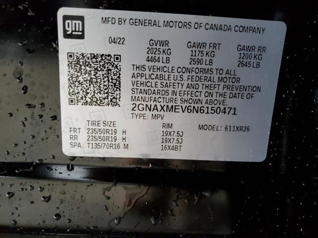 Photo 9 VIN: 2GNAXMEV6N6150471 - CHEVROLET EQUINOX RS 