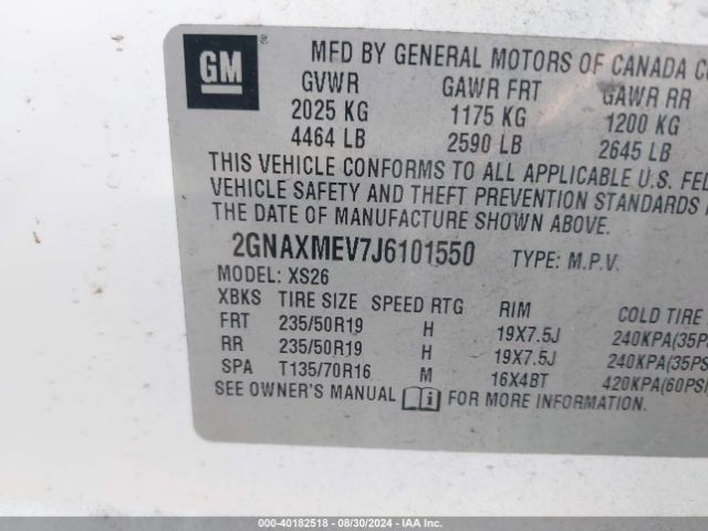 Photo 8 VIN: 2GNAXMEV7J6101550 - CHEVROLET EQUINOX 