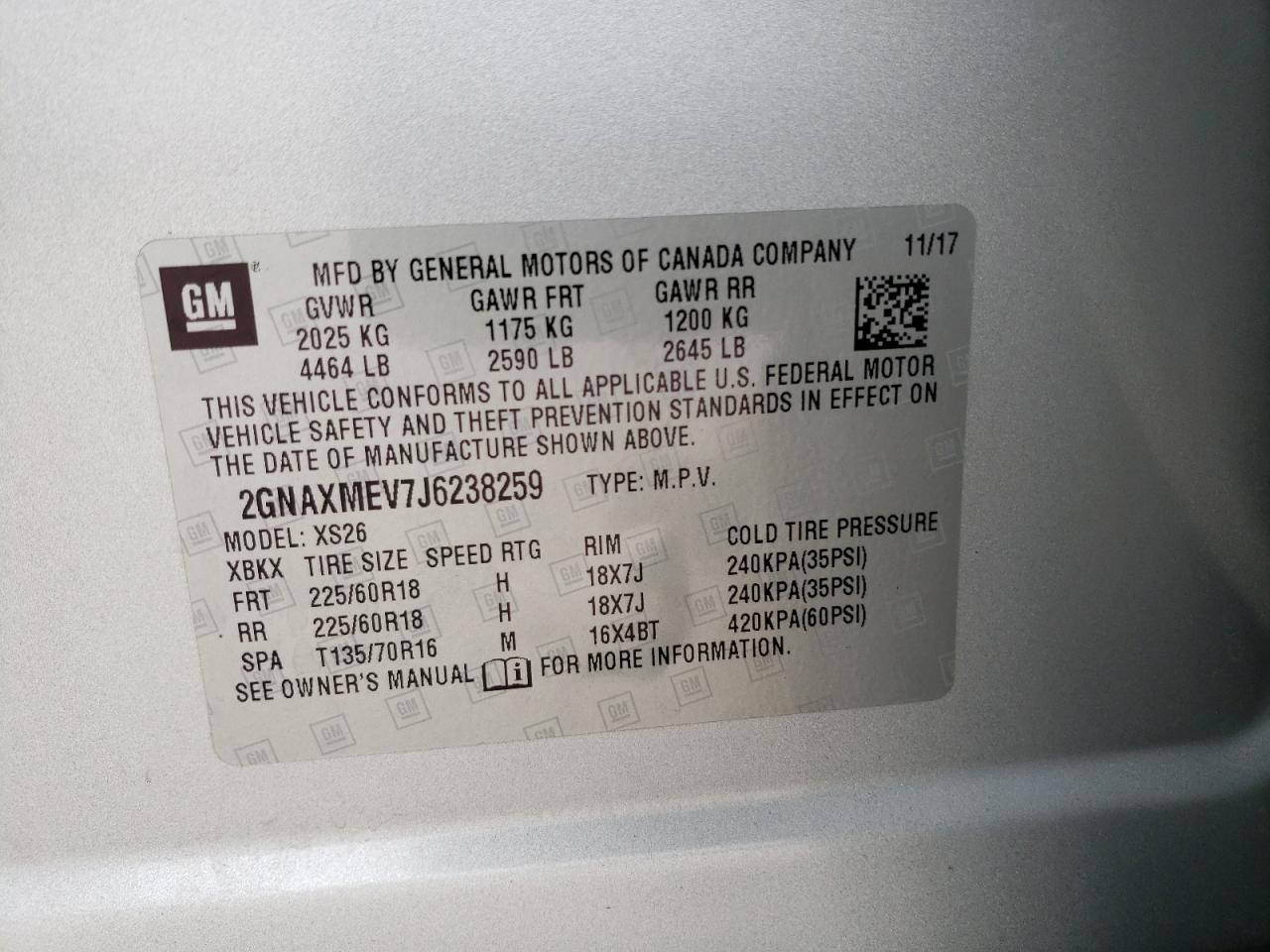 Photo 12 VIN: 2GNAXMEV7J6238259 - CHEVROLET EQUINOX 