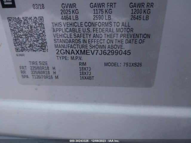 Photo 8 VIN: 2GNAXMEV7J6299045 - CHEVROLET EQUINOX 