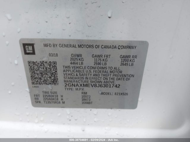 Photo 8 VIN: 2GNAXMEV8J6301742 - CHEVROLET EQUINOX 