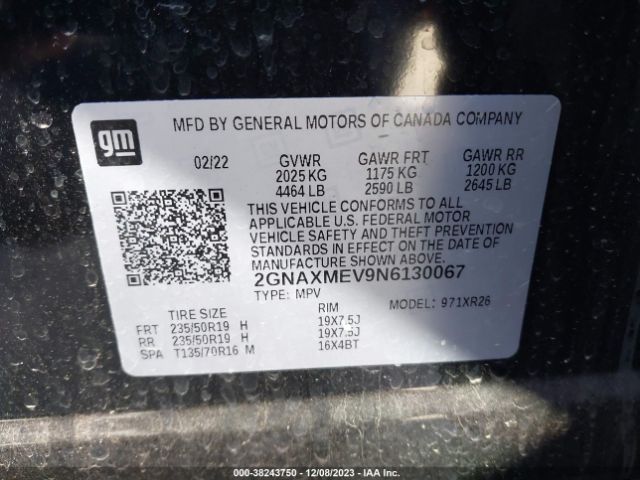 Photo 8 VIN: 2GNAXMEV9N6130067 - CHEVROLET EQUINOX 