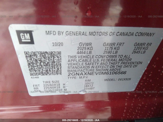 Photo 8 VIN: 2GNAXNEV0M6106566 - CHEVROLET EQUINOX 