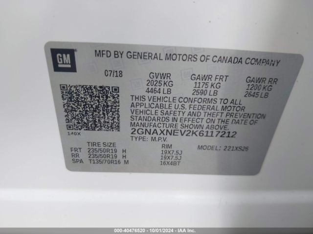 Photo 8 VIN: 2GNAXNEV2K6117212 - CHEVROLET EQUINOX 