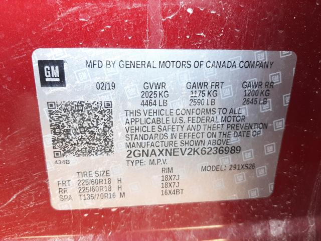 Photo 9 VIN: 2GNAXNEV2K6236989 - CHEVROLET EQUINOX PR 