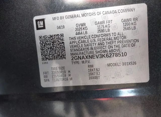 Photo 8 VIN: 2GNAXNEV3K6278510 - CHEVROLET EQUINOX 