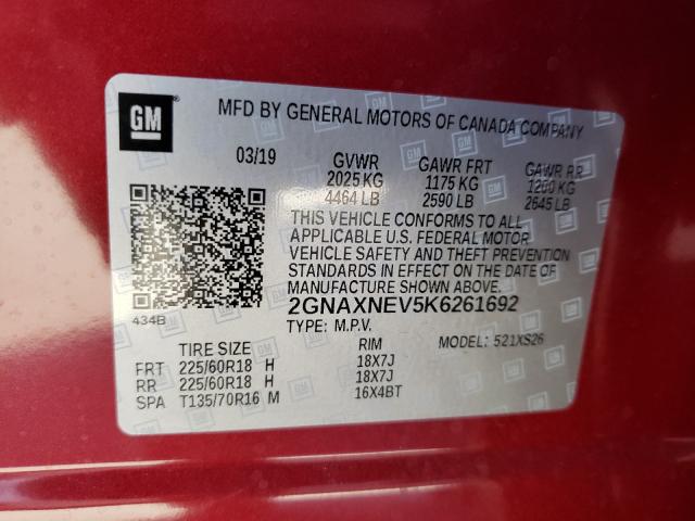 Photo 9 VIN: 2GNAXNEV5K6261692 - CHEVROLET EQUINOX PR 