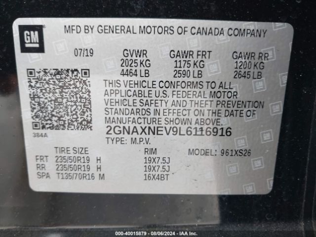 Photo 8 VIN: 2GNAXNEV9L6116916 - CHEVROLET EQUINOX 