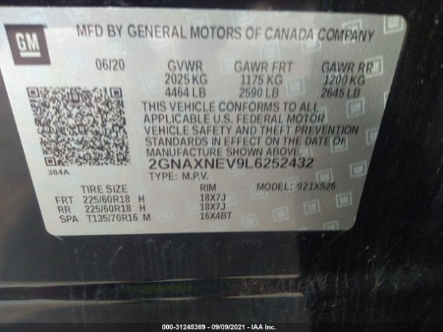 Photo 8 VIN: 2GNAXNEV9L6252432 - CHEVROLET EQUINOX 