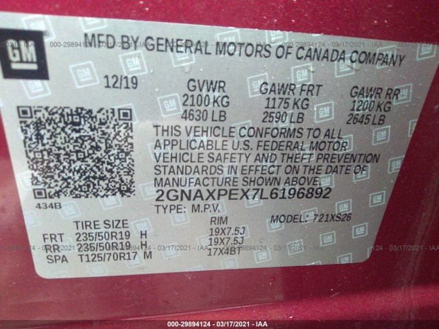 Photo 8 VIN: 2GNAXPEX7L6196892 - CHEVROLET EQUINOX 