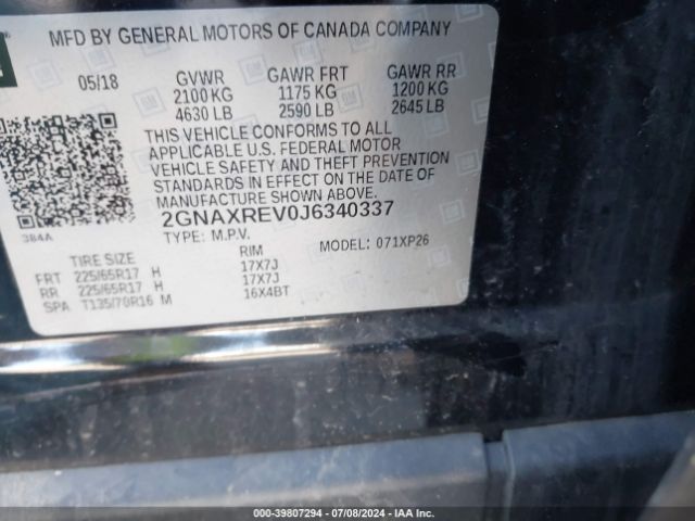 Photo 8 VIN: 2GNAXREV0J6340337 - CHEVROLET EQUINOX 