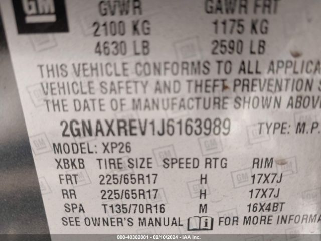 Photo 8 VIN: 2GNAXREV1J6163989 - CHEVROLET EQUINOX 