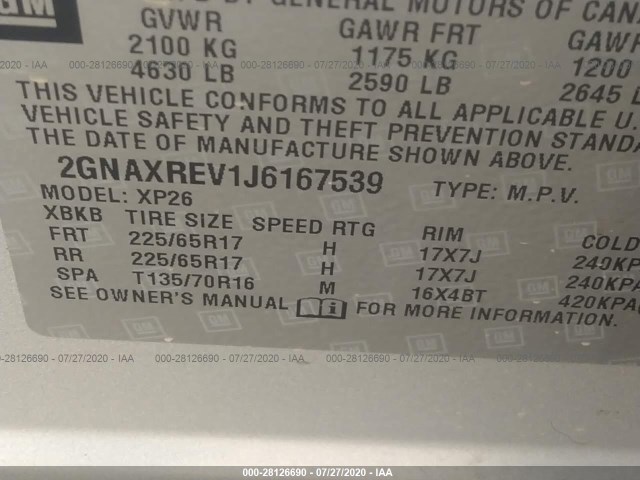 Photo 8 VIN: 2GNAXREV1J6167539 - CHEVROLET EQUINOX 