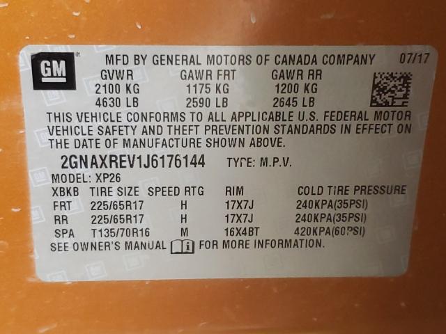 Photo 9 VIN: 2GNAXREV1J6176144 - CHEVROLET EQUINOX LS 