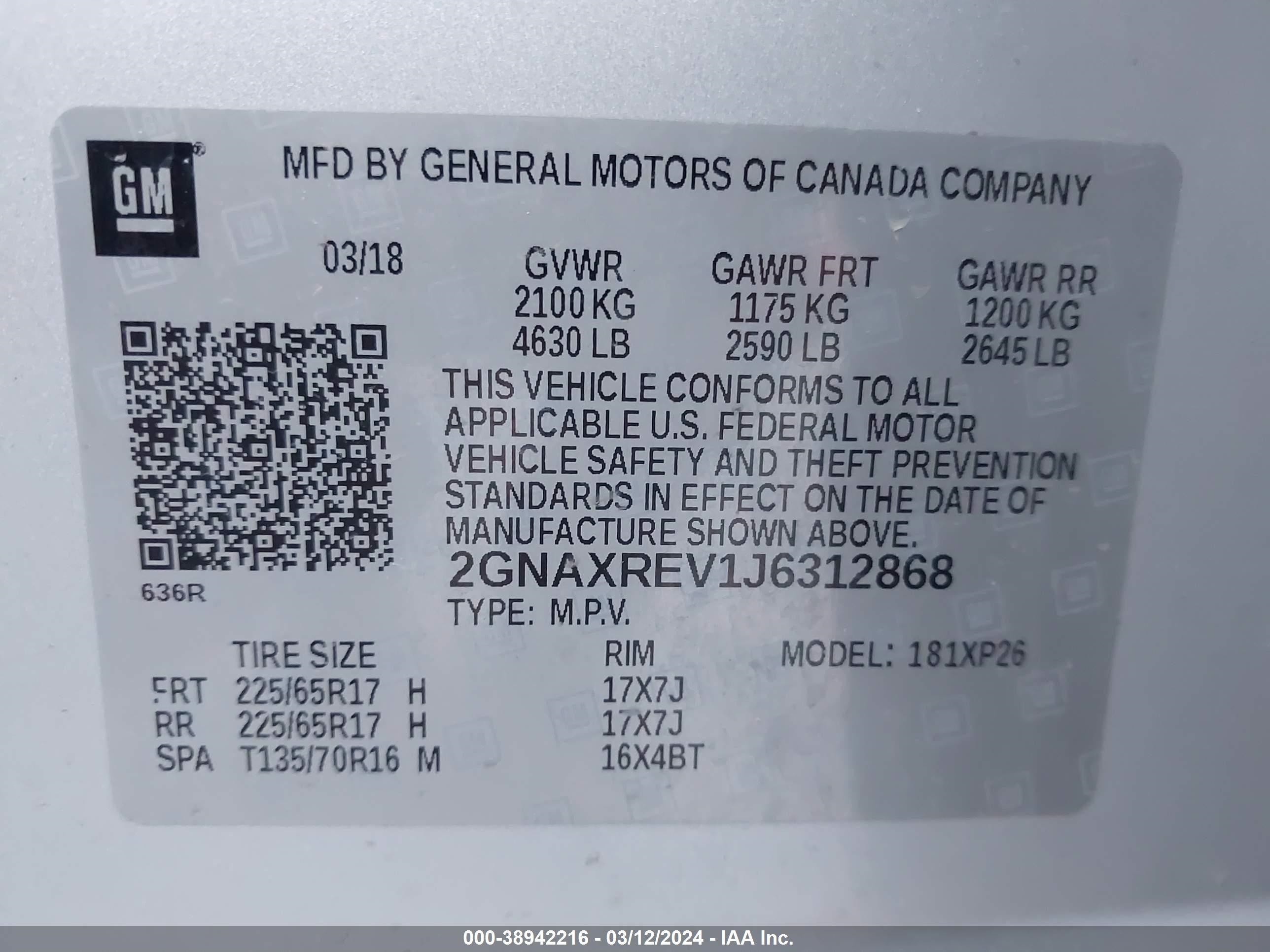 Photo 8 VIN: 2GNAXREV1J6312868 - CHEVROLET EQUINOX 