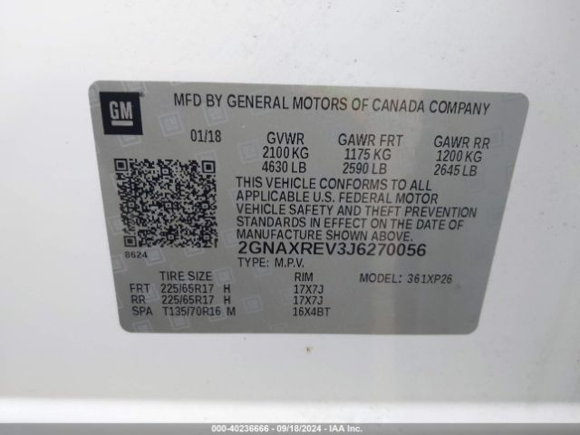 Photo 8 VIN: 2GNAXREV3J6270056 - CHEVROLET EQUINOX 