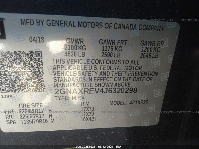 Photo 8 VIN: 2GNAXREV4J6320298 - CHEVROLET EQUINOX 