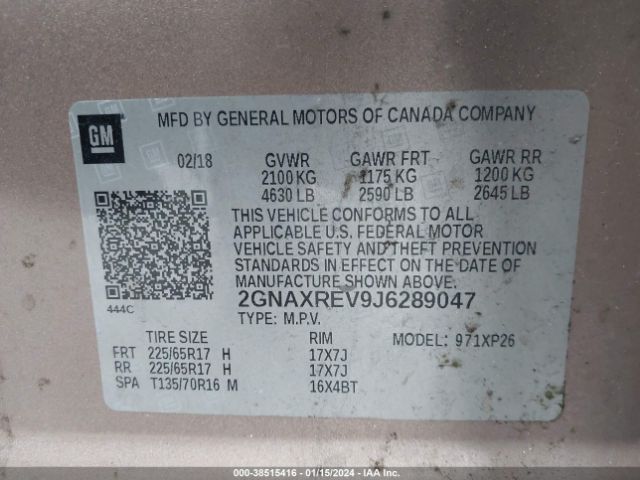 Photo 8 VIN: 2GNAXREV9J6289047 - CHEVROLET EQUINOX 