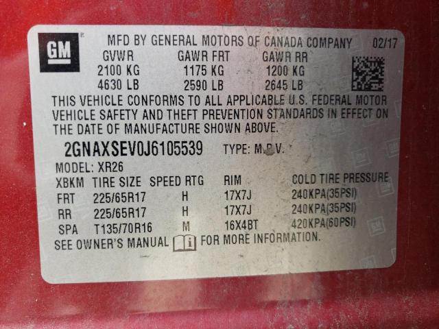 Photo 12 VIN: 2GNAXSEV0J6105539 - CHEVROLET EQUINOX LT 