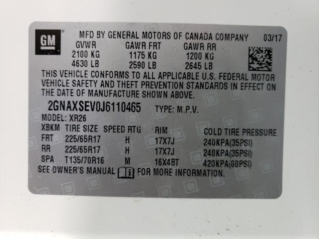 Photo 9 VIN: 2GNAXSEV0J6110465 - CHEVROLET EQUINOX LT 