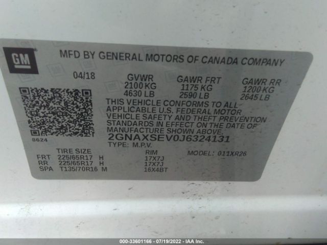 Photo 8 VIN: 2GNAXSEV0J6324131 - CHEVROLET EQUINOX 