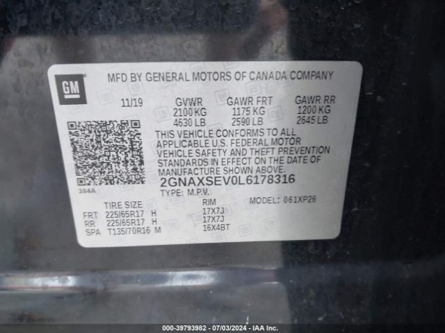 Photo 8 VIN: 2GNAXSEV0L6178316 - CHEVROLET EQUINOX 