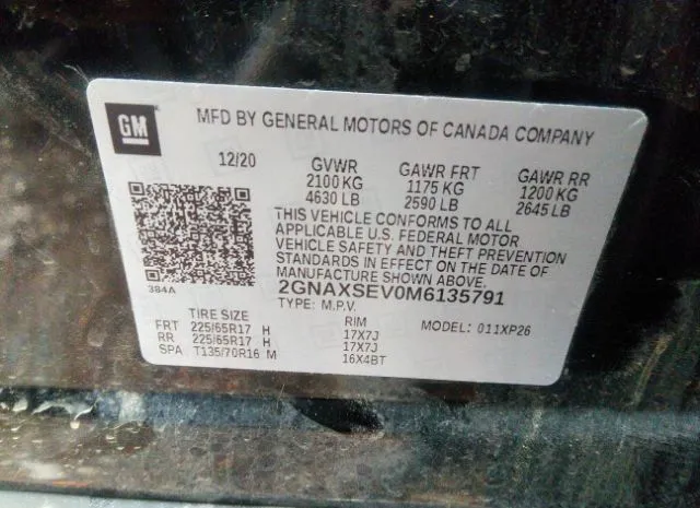 Photo 8 VIN: 2GNAXSEV0M6135791 - CHEVROLET EQUINOX 